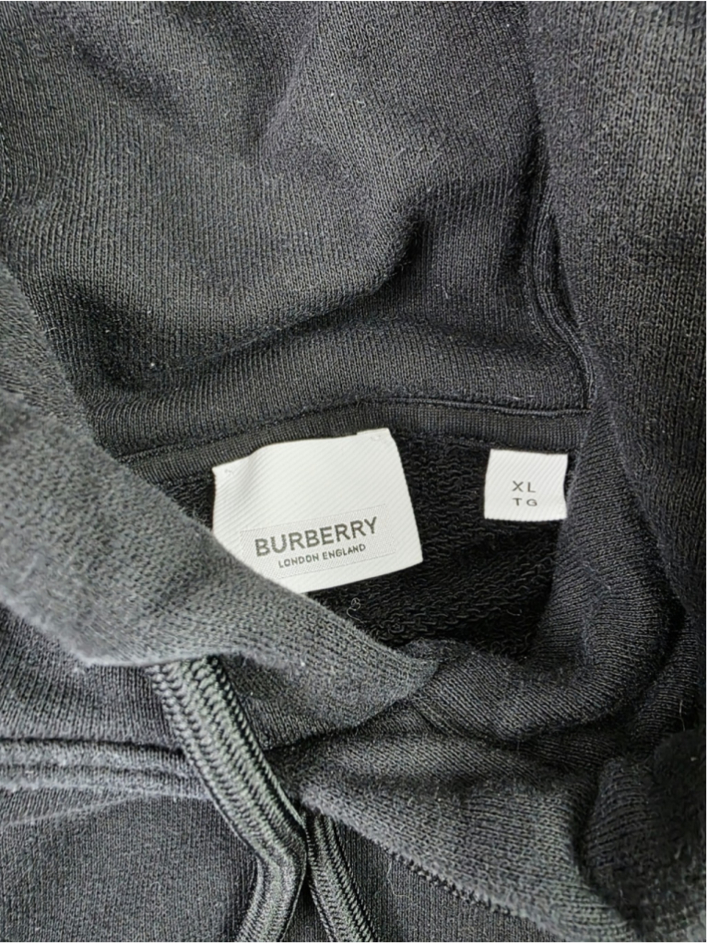 BURBERRY Hoodie Pullover Black Cropped Cut Off See Dec. Size XL - Picture 6 of 6